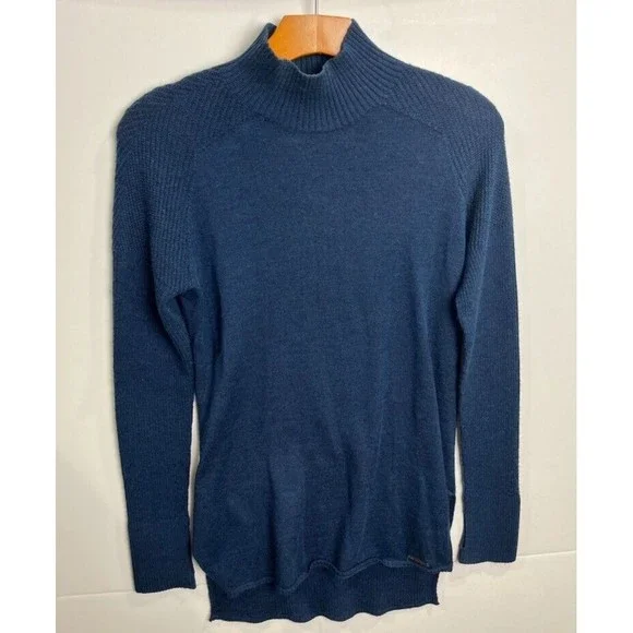 Sweaty Betty Alpine Navy Merino Wool Knit Tunic Jumper Mock Neck England Made S - Picture 5 of 10